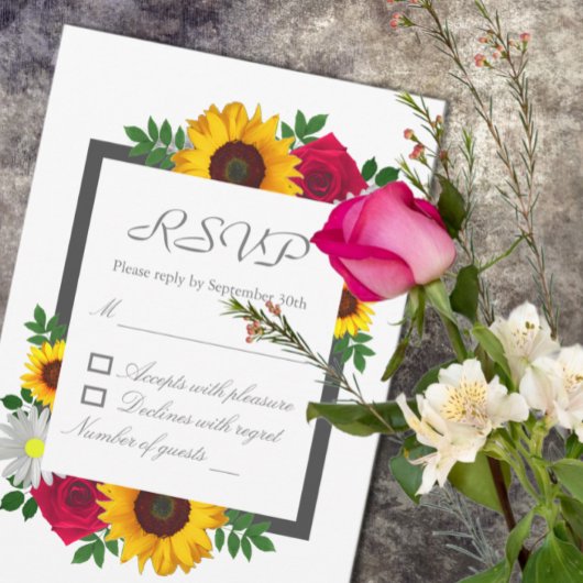 Cartons Réponse Sunflower Rose Daisy Automne Floral Mariage