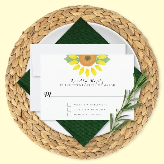 Cartons Réponse Sunflower Watercolor Floral Wedding