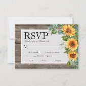 Cartons Réponse Sunflowers Rustic Wood Mariage Website QR Code RSV (Devant)