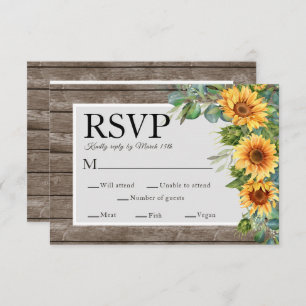 Cartons Réponse Sunflowers Rustic Wood Mariage Website QR Code RSV