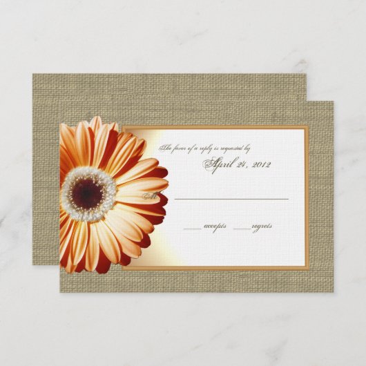 Cartons Réponse Sunset Orange Burlap et Daisy Response Card (Devant / Derrière)