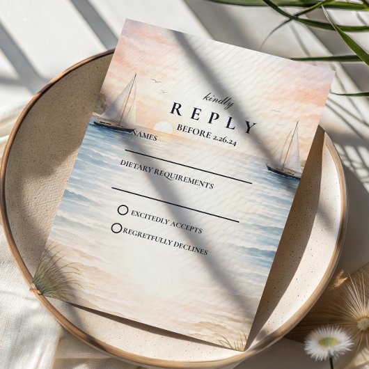 Cartons Réponse Sunset Sailboat Seaside Wedding
