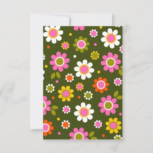 Cartons Réponse Super Retro 60s Fleurs rose vif Mariage vert (Dos)