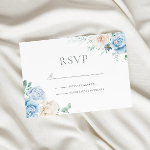 Cartons Réponse Superbe Botanique Blanc & Bleu Floral Mariage