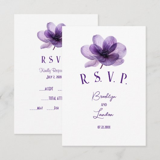 Cartons Réponse Superbe Mariage de fleurs violettes (Devant / Derrière)