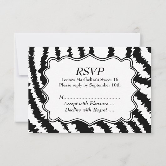 Cartons Réponse Sweet 16 Zebra Motif d'impression (Devant)
