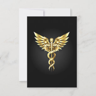Cartons Réponse Symbole caducee polygonale en or