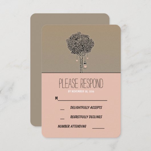 Cartons Réponse Sympa arbre rustique et jarres de maçon mariage ca (Devant / Derrière)