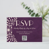 Cartons Réponse Talavera Plum Floral Wedding QR code (Debout devant)
