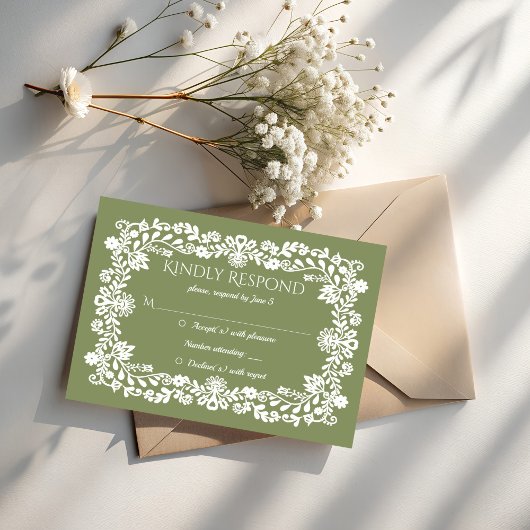 Cartons Réponse Talavera sage green Mexican wedding