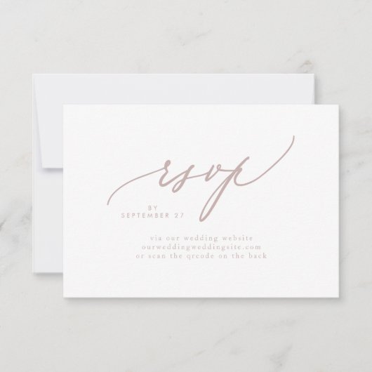 Cartons Réponse Taupe rose moderne blanc Mariage simple CODE QR (Devant)