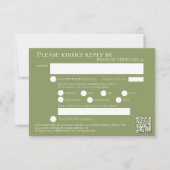 Cartons Réponse Tea rose aquarelle mariage QR code repas vert (Devant)