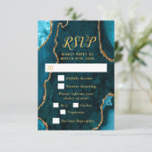 Cartons Réponse Teal Blue and Gold Agate Wedding Meal Choice (Debout devant)