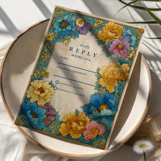 Cartons Réponse Teal Gold Botanical Wedding