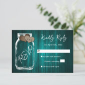 Cartons Réponse Teal Rustic Wood Mason Jar Burlap Hearts Wedding (Debout devant)