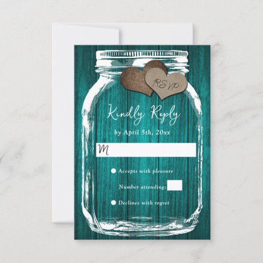 Cartons Réponse Teal Rustic Wood Mason Jar Fall Wedding (Devant)