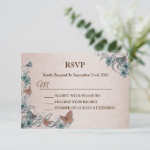 Cartons Réponse Teal Silver Floral Copper Butterfly Tan Wedding (Debout devant)