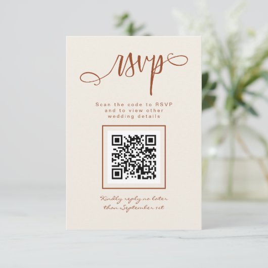 Cartons Réponse Terracotta Beige Script manuscrit Simple QR Code (Debout devant)