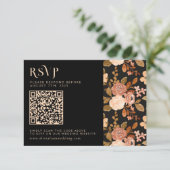 Cartons Réponse Terracotta Black Floral Automne QR Code Mariage (Debout devant)