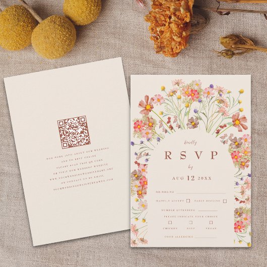 Cartons Réponse Terracotta & Boho Beige Fall Floral QR Code