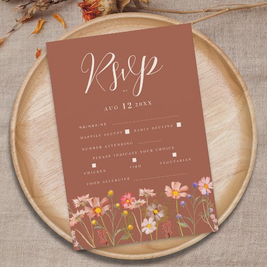 Cartons Réponse Terracotta Boho Fall Floral Meal Options Wedding