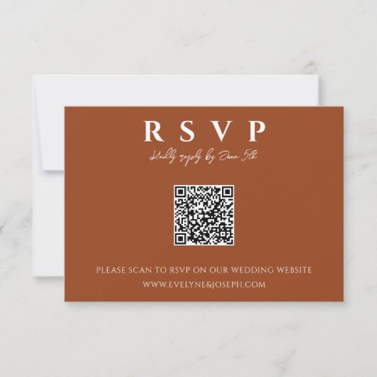 Cartons Réponse Terracotta Burnt Orange QR Code Mariage en ligne (Devant)