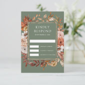 Cartons Réponse Terracotta Floral Sage Green Wedding (Debout devant)