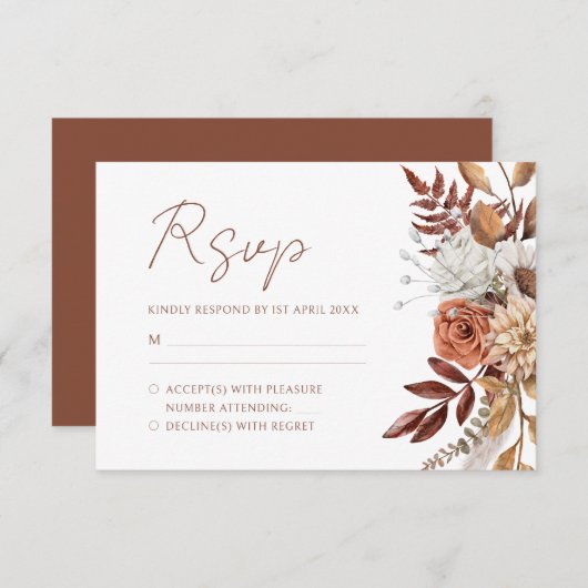 Cartons Réponse Terracotta Florals Boho Mariage de feuillage d'aut (Devant / Derrière)