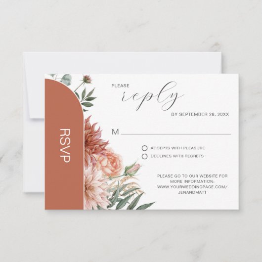 Cartons Réponse Terracotta & Pêche Florale Mariage d'automne (Devant)