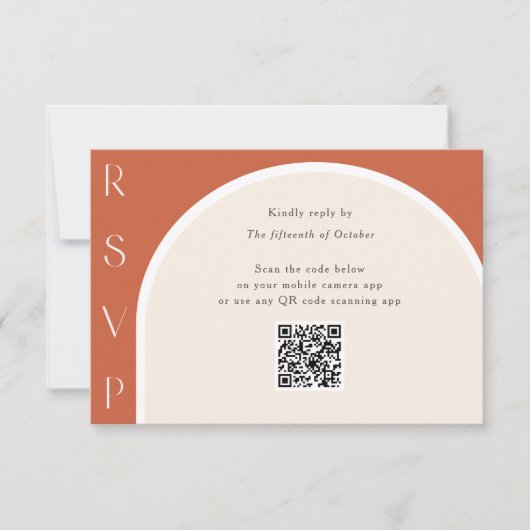Cartons Réponse Terracotta QR code Modern Arch Mariage en ligne (Devant)
