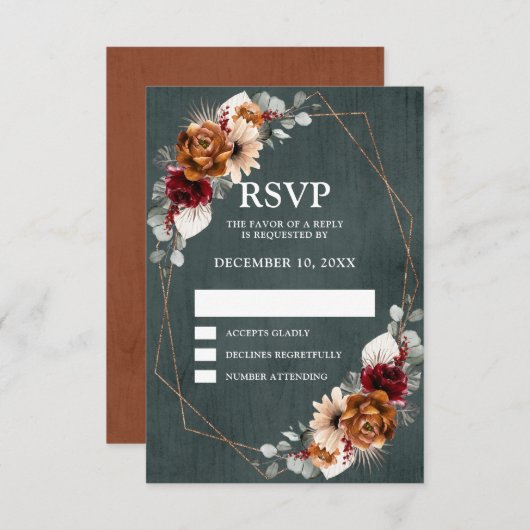 Cartons Réponse Terracotta Sage Bourgogne Verdure Mariage géométri (Devant / Derrière)