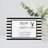 Cartons Réponse Tête de cerf noir avec Bouquet de fleurs roses RSV (Debout devant)