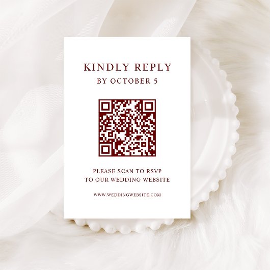 Cartons Réponse Texte blanc et rouge foncé | Code QR Mariage