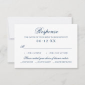 Cartons Réponse Texte de choix de repas de mariage classique bleu (Devant)