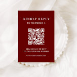 Cartons Réponse Texte élégant rouge foncé | Code QR Mariage<br><div class="desc">Cette carte de réponse mariage de code QR scannable minimaliste et élégant présente du texte blanc moderne sur un arrière - plan marron rouge foncé,  pour un look audacieux,  simple et coloré. Vos invités peuvent facilement scanner le code pour visiter votre site mariage et rsvp en ligne.</div>