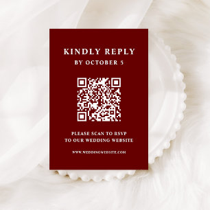 Cartons Réponse Texte élégant rouge foncé   Code QR Mariage