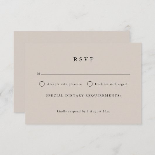 Cartons Réponse Texte Neutre Simple Texte Uniquement Mariage Éléga (Devant / Derrière)