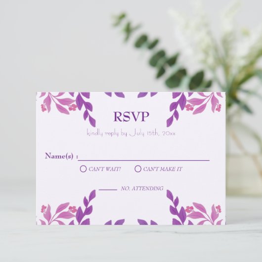 Cartons Réponse Thème Mariage Feuille violet (Debout devant)