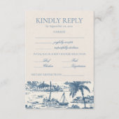 Cartons Réponse Toile de Jouy Côtière Classique Script Bleu Poussi (Devant)
