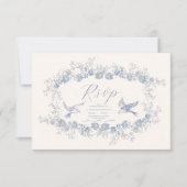 Cartons Réponse Toile victorienne Français Bleu Classique Mariage (Devant)