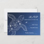 Cartons Réponse Tortue de mer d'Hawaï Blanc Bleu Plage Mariage RSV (Devant)