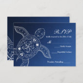 Cartons Réponse Tortue de mer d'Hawaï Blanc Bleu Plage Mariage RSV (Devant / Derrière)