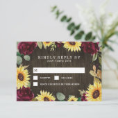 Cartons Réponse Tournesol à thème et Mariage de rose rouge bordeau (Debout devant)