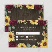 Cartons Réponse Tournesol à thème et Mariage de rose rouge bordeau (Devant / Derrière)