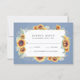 Cartons Réponse Tournesol bleu aquarelle Rustique Mariage à thème