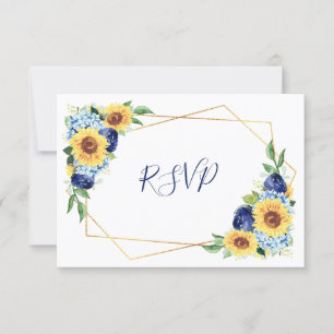 Cartons Réponse Tournesol Dusty bleu marine géométrique Mariage fl