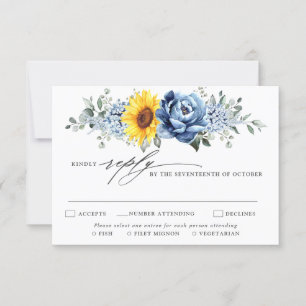 Cartons Réponse Tournesol Dusty Blue Slate Peony Mariage floral