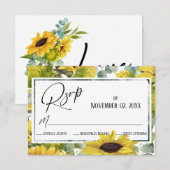 Cartons Réponse Tournesol et eucalyptus à l'aquarelle élégants (Devant / Derrière)