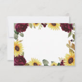 Cartons Réponse Tournesol et Rose Bourgogne Rouge Rustique Mariage (Dos)