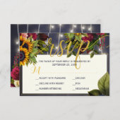 Cartons Réponse Tournesol et rose marine bordeaux rustique mariage (Devant / Derrière)